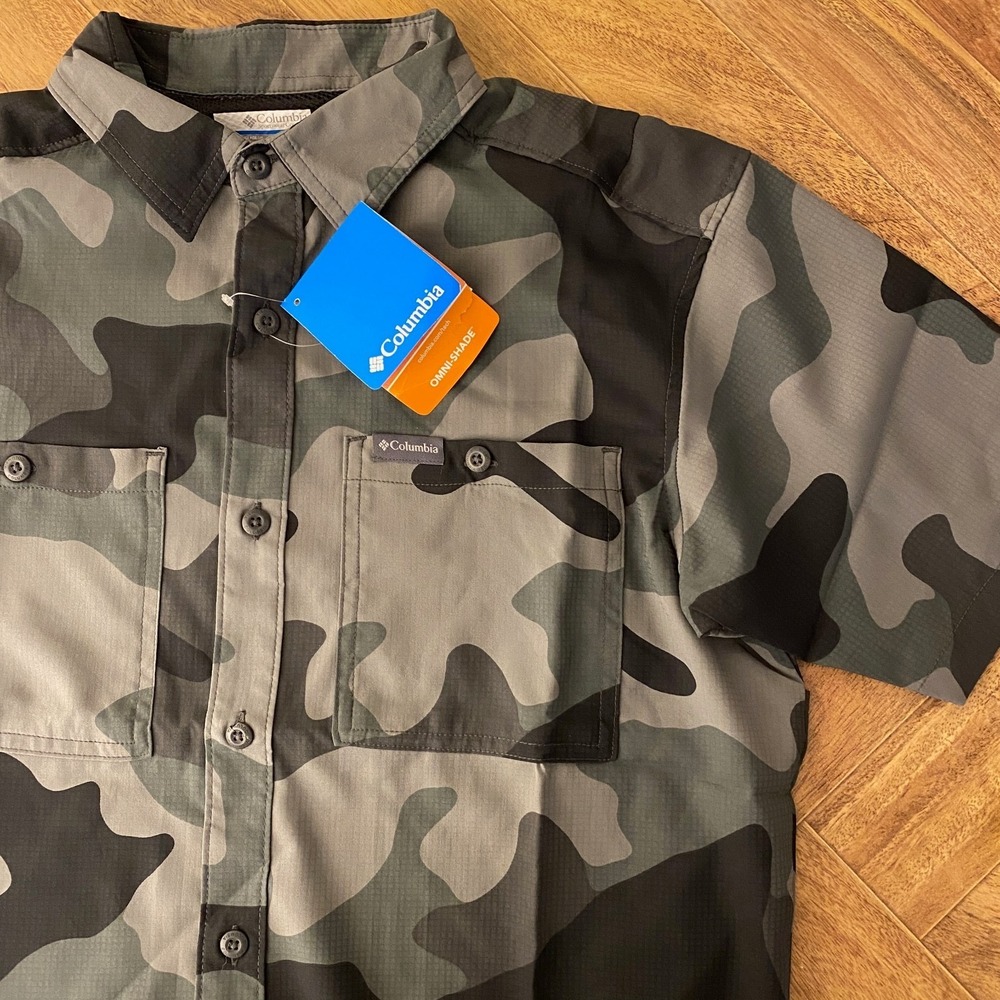 Columbia Utilizer Shirt Mens S Short Sleeve Camo Omni Wick Shade Fishing Outdoor